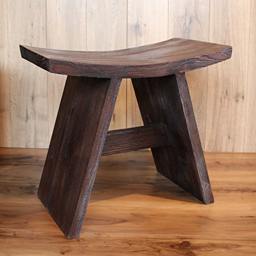 ①アンティーク 木製スツール 曲線座面 ダークブラウン